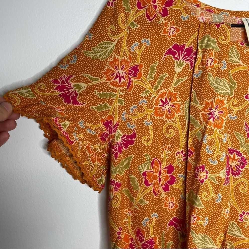 JAASE Boho Ruffle Orange Floral Sash Belted Dress - Picture 6 of 9